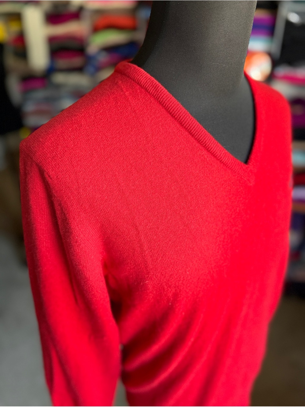 Men's Red V-Neck Sweater — Classic Lightweight Wool Knit. Made in Scotland.